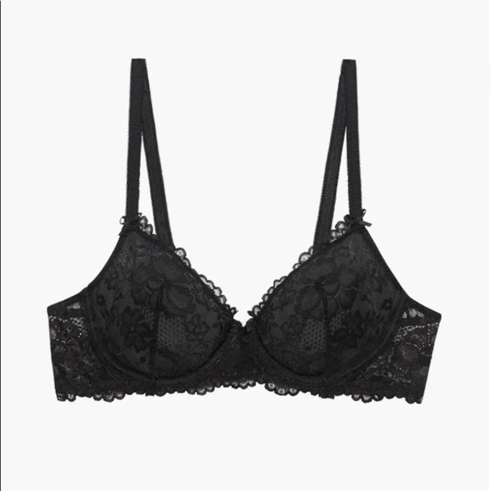 Savage X Fenty Black Unlined Floral Lace Bra